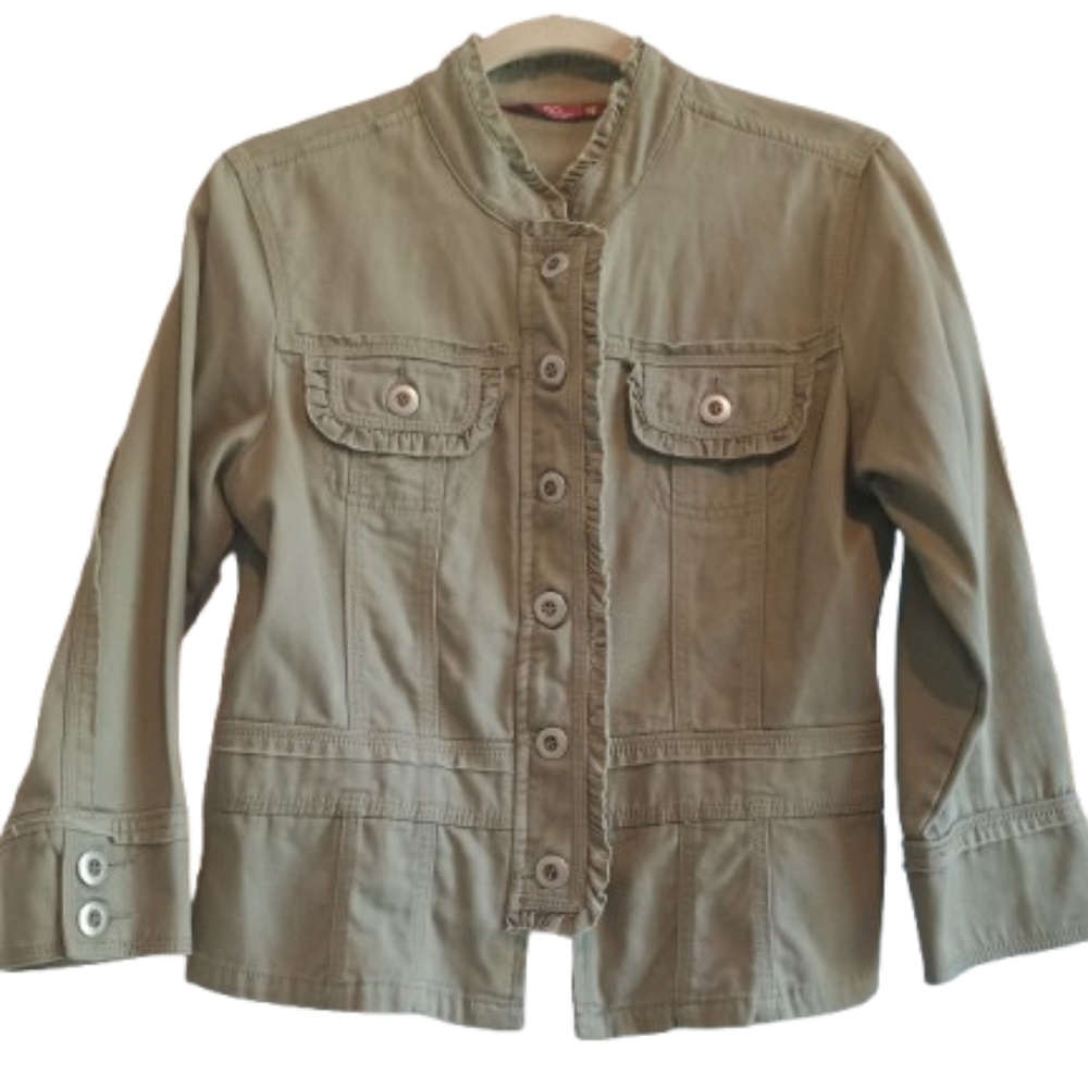 SO Olive Green Military Style Utility Jacket Button Front 21.5" Length